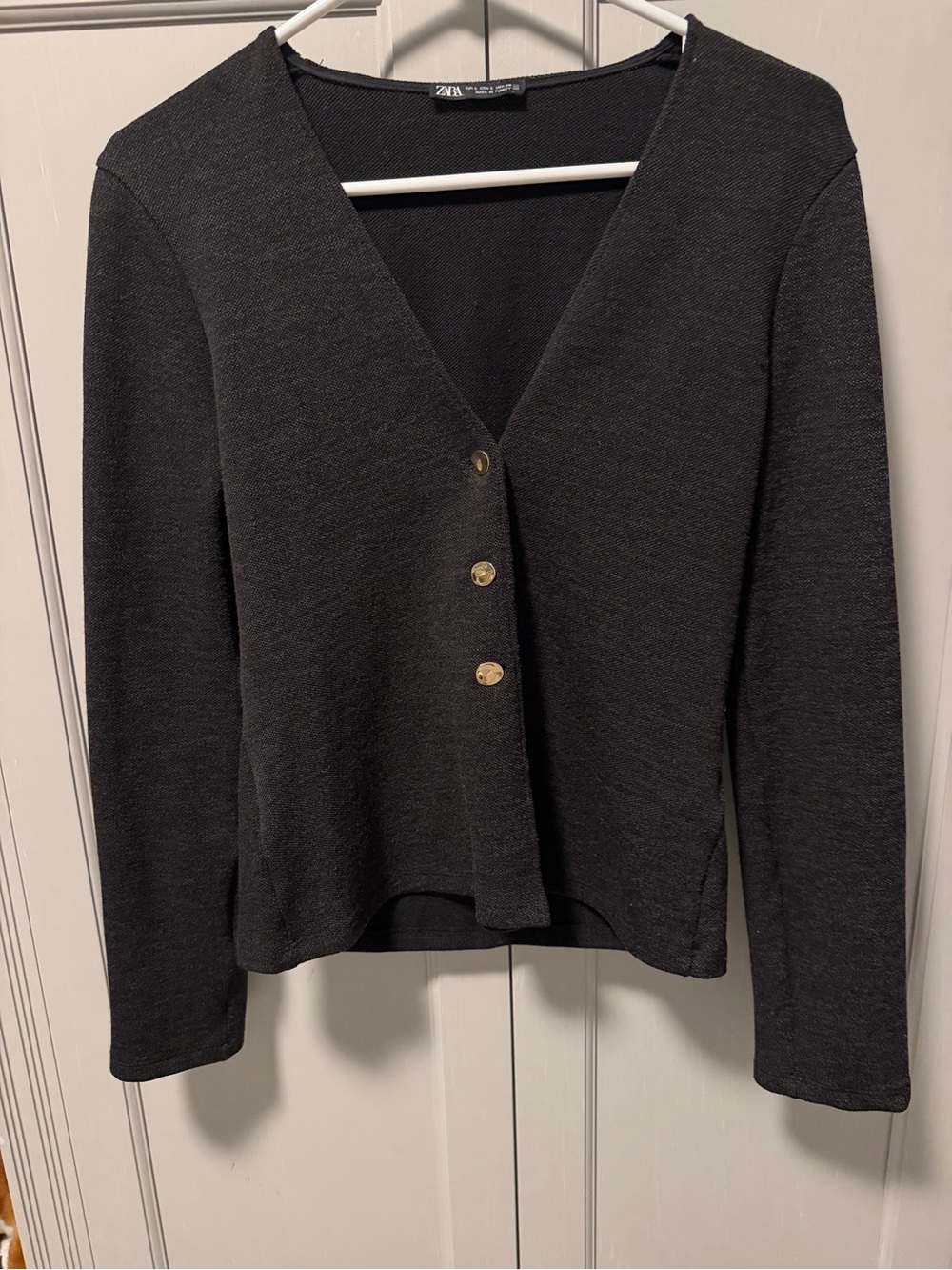 Zara Dark Charcoal V-Neck Button Cardigan